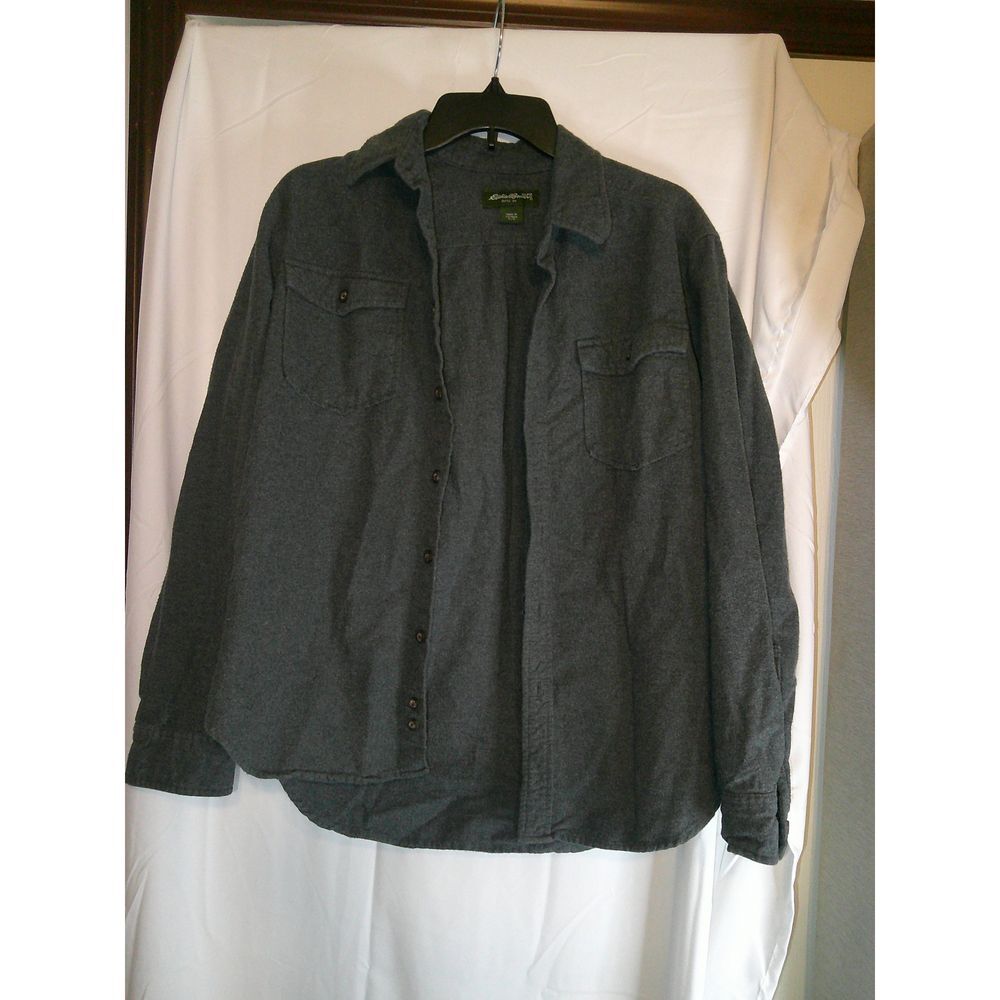 Eddie Bauer Men's‎ Charcoal Gray Button-Down Shirt Casual Long Sleeve